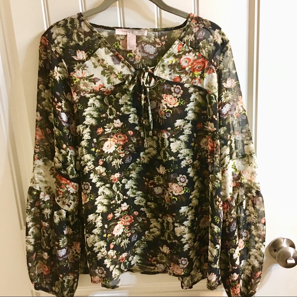 Floral balloon sleeve blouse