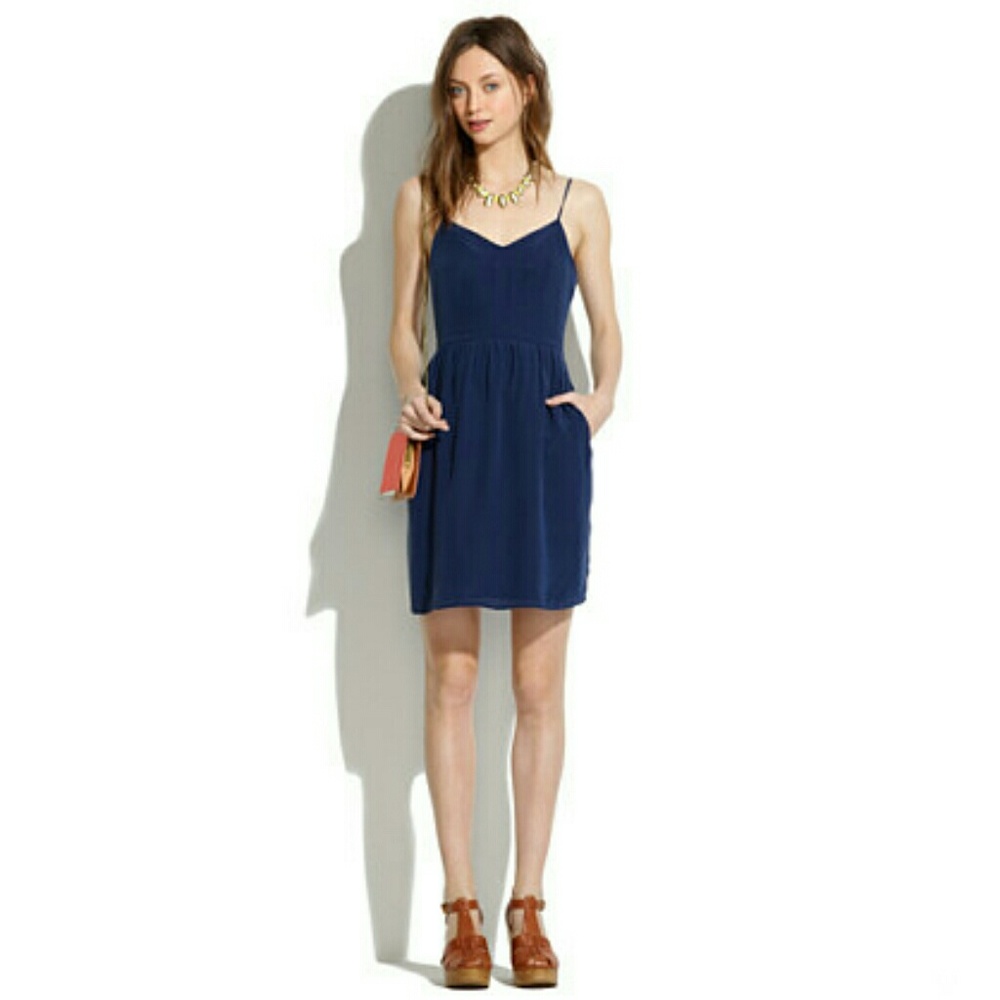 Madewell 100% Silk Navy Cami Dress