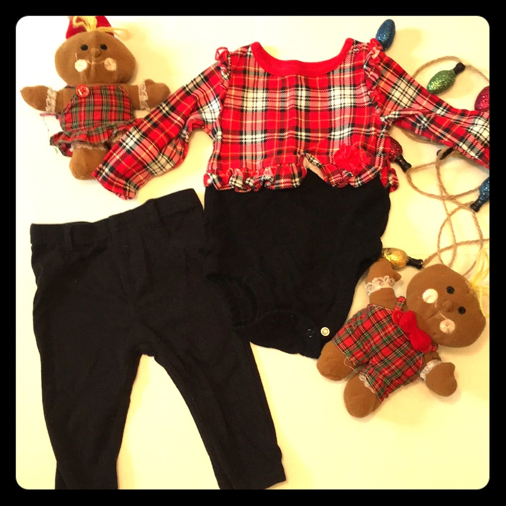 Holiday onesie and pants set.6-9 months