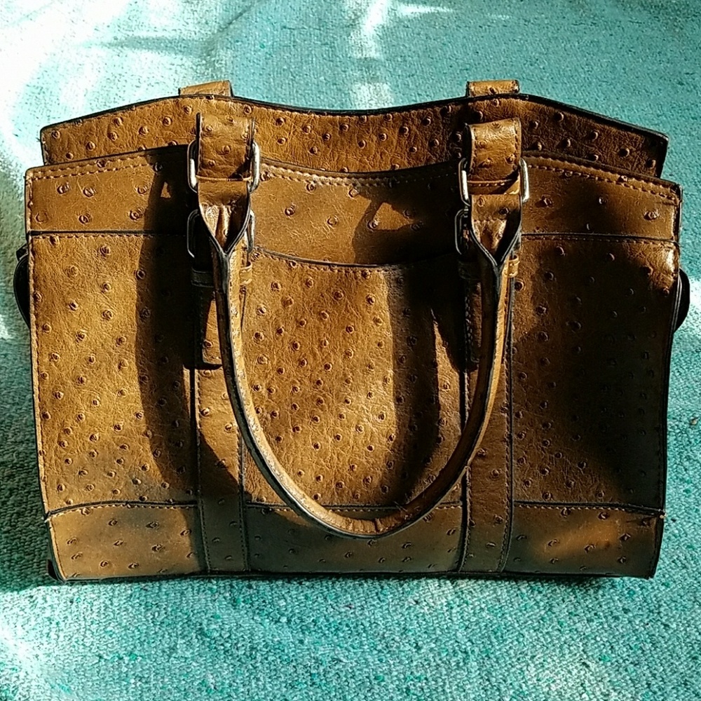 Cognac faux Ostrich leather purse handbag