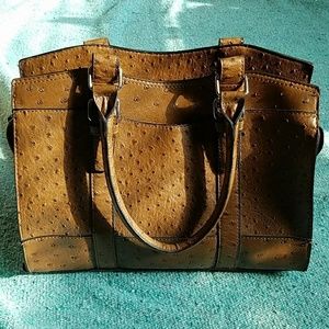 Cognac faux Ostrich leather purse handbag