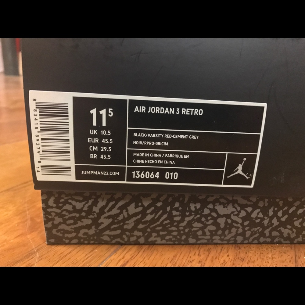 Air Jordan 3 Black Cement (2011) sz 11.5 Deadstock - Picture 8 of 8