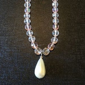 Peachy iridescent beads with pearl necklace