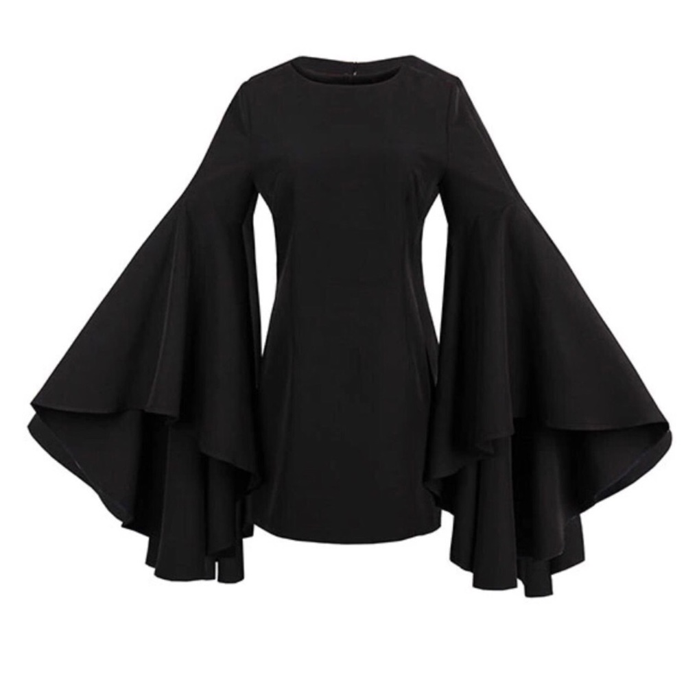 Black Waterfall Flare Sleeve Tunic Top Dress - Picture 5 of 7