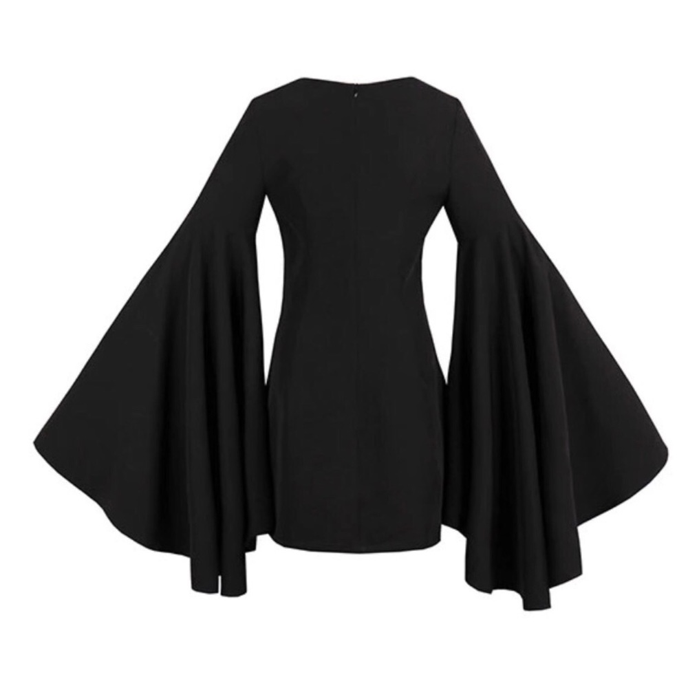 Black Waterfall Flare Sleeve Tunic Top Dress - Picture 6 of 7