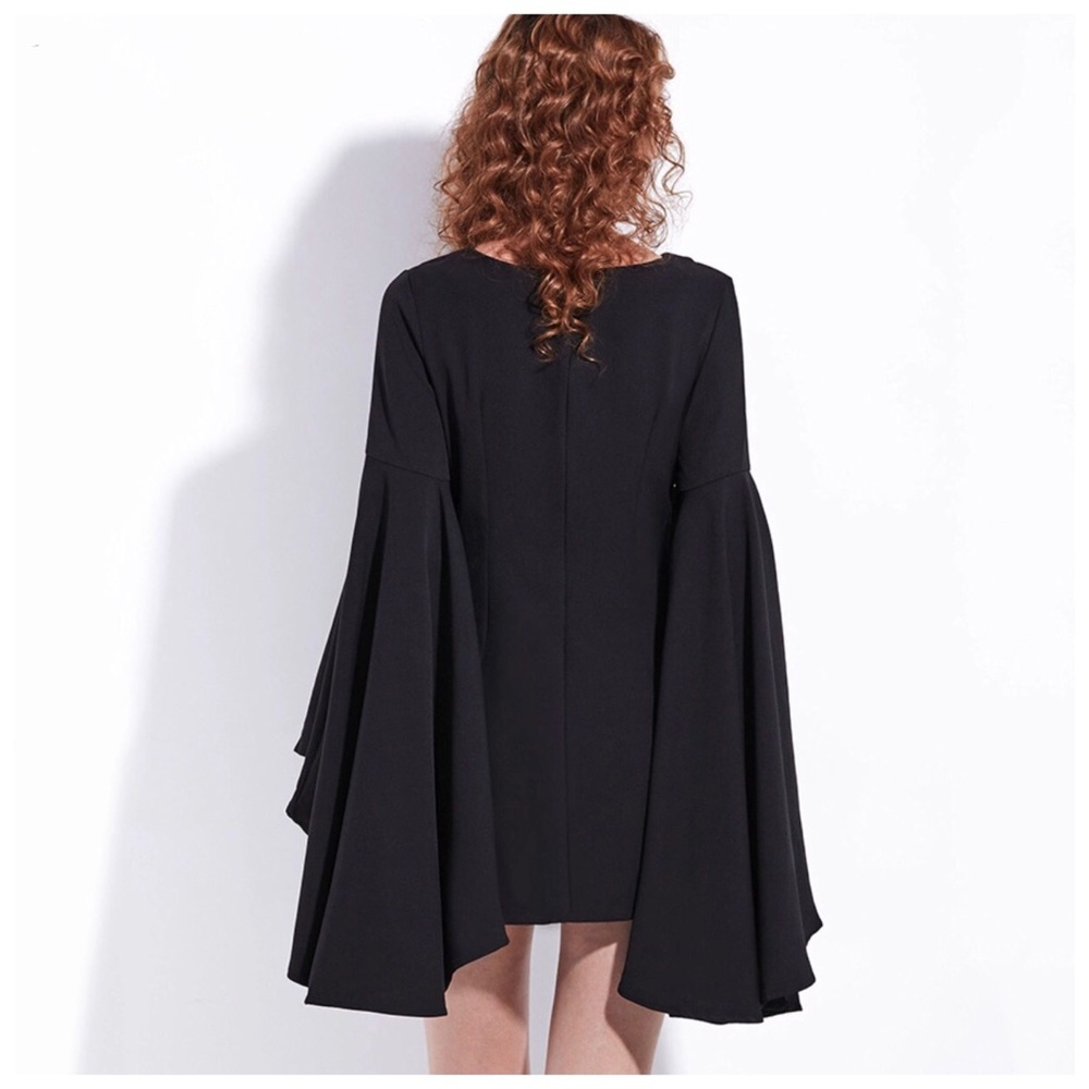 Black Waterfall Flare Sleeve Tunic Top Dress - Picture 7 of 7