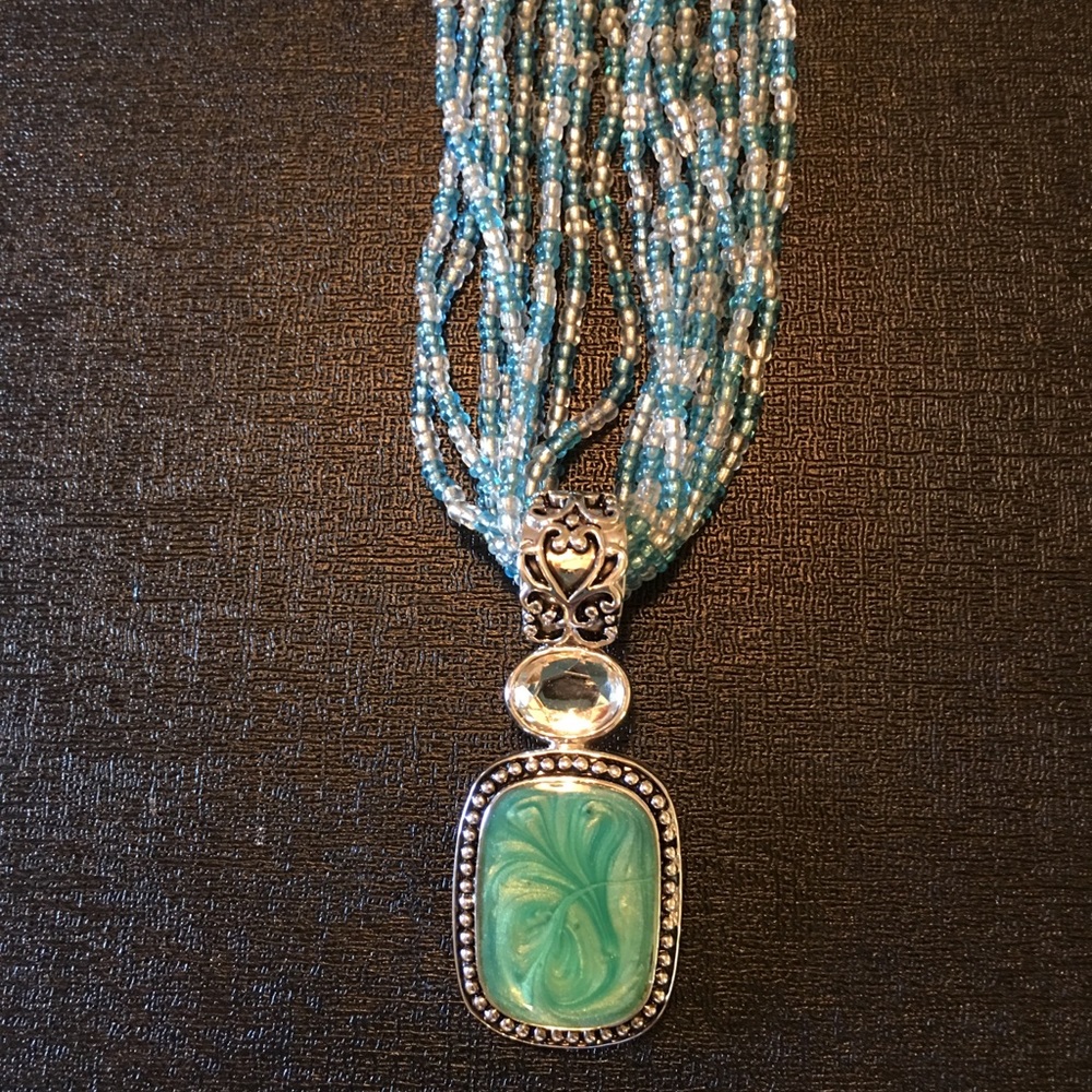 Blue and crystal bead necklace