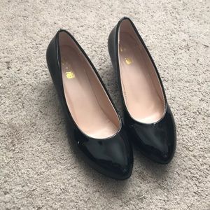 Glossy Black Short Heels