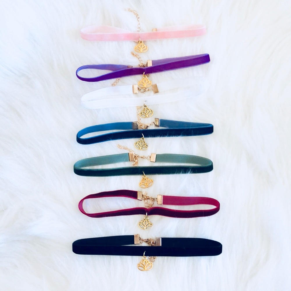 Handmade velvet lotus choker w/ gold detail