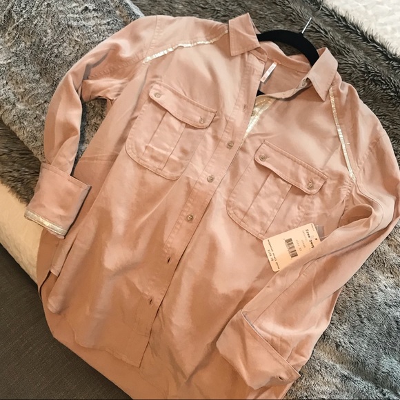 Free People blush metallic trim button down - Picture 5 of 7