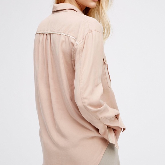 Free People blush metallic trim button down - Picture 3 of 7