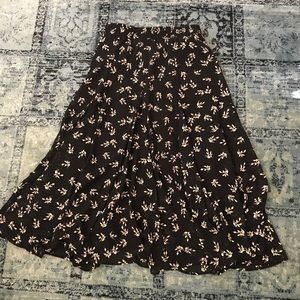 Black Floral Lined Crepe Maxi Skirt