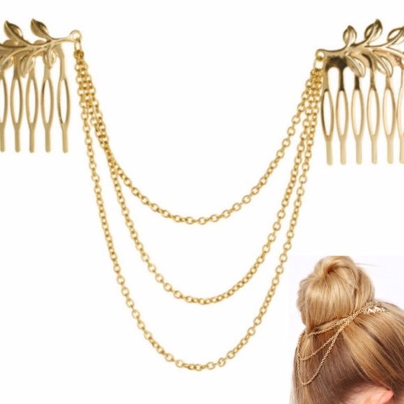 Trendy Jewels Accessories - New Boutique Gold Leaf Layered Chain Comb
