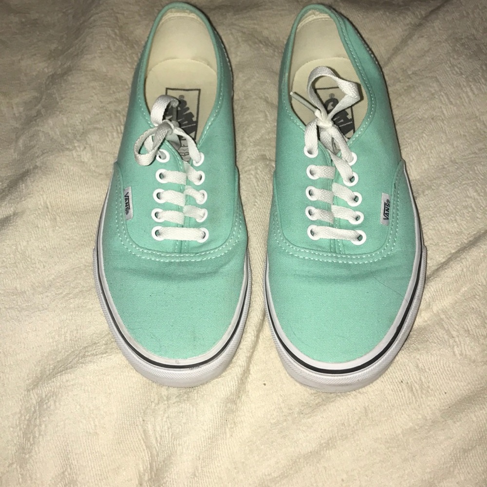teal/light blue low top Vans