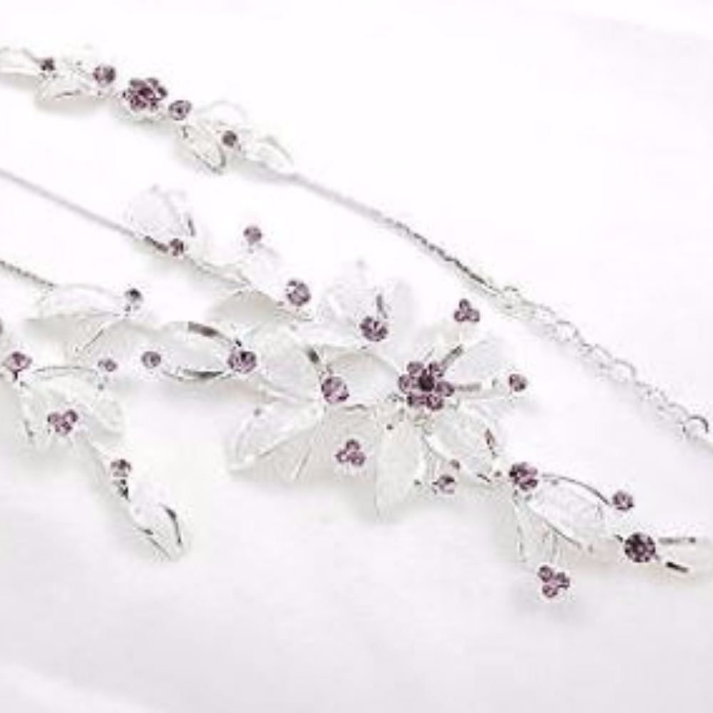 NWOT Purple Rhinestone Jewelry Set with Bracelet