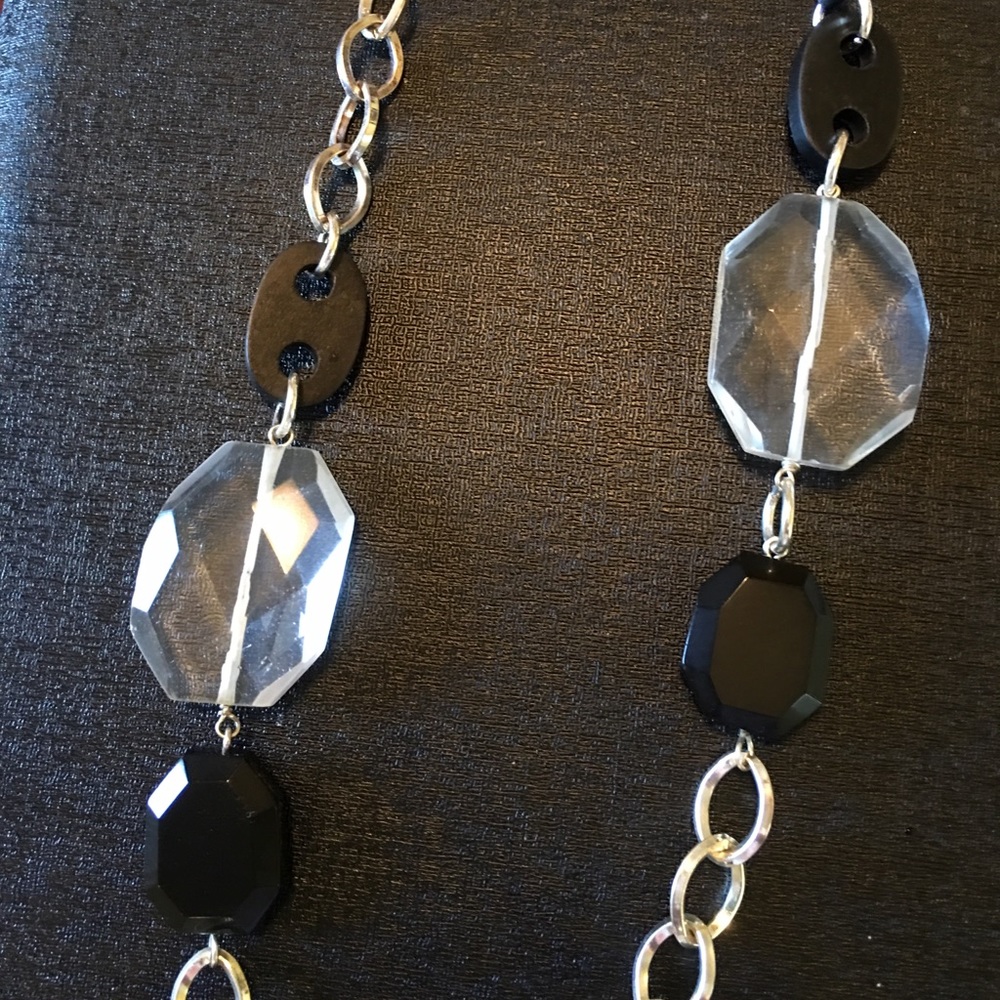 Black and crystal toggle necklace