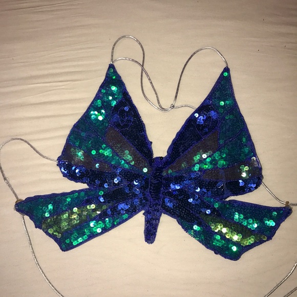 Mermaid Sequin Butterfly Crop top - Picture 1 of 3