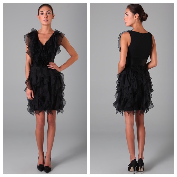 Marchesa Dresses & Skirts - Marchesa Notte Black Silk Organza Ruffle Dress