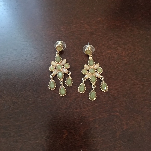 Green Rhinestone Dangle Earrings - Picture 1 of 3