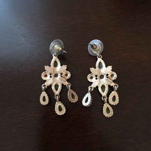 Green Rhinestone Dangle Earrings - Picture 2 of 3