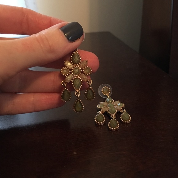 Green Rhinestone Dangle Earrings - Picture 3 of 3