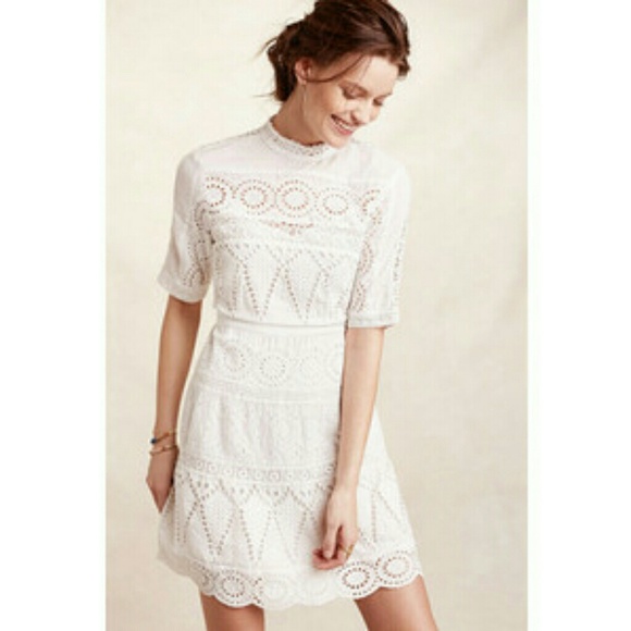 Anthropologie Dresses & Skirts - Floreat juliet white eyelet lace mock neck dress