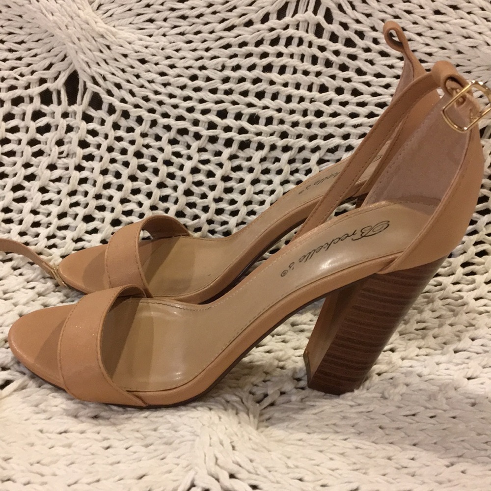 Tan Wooden Block Heel Sandals