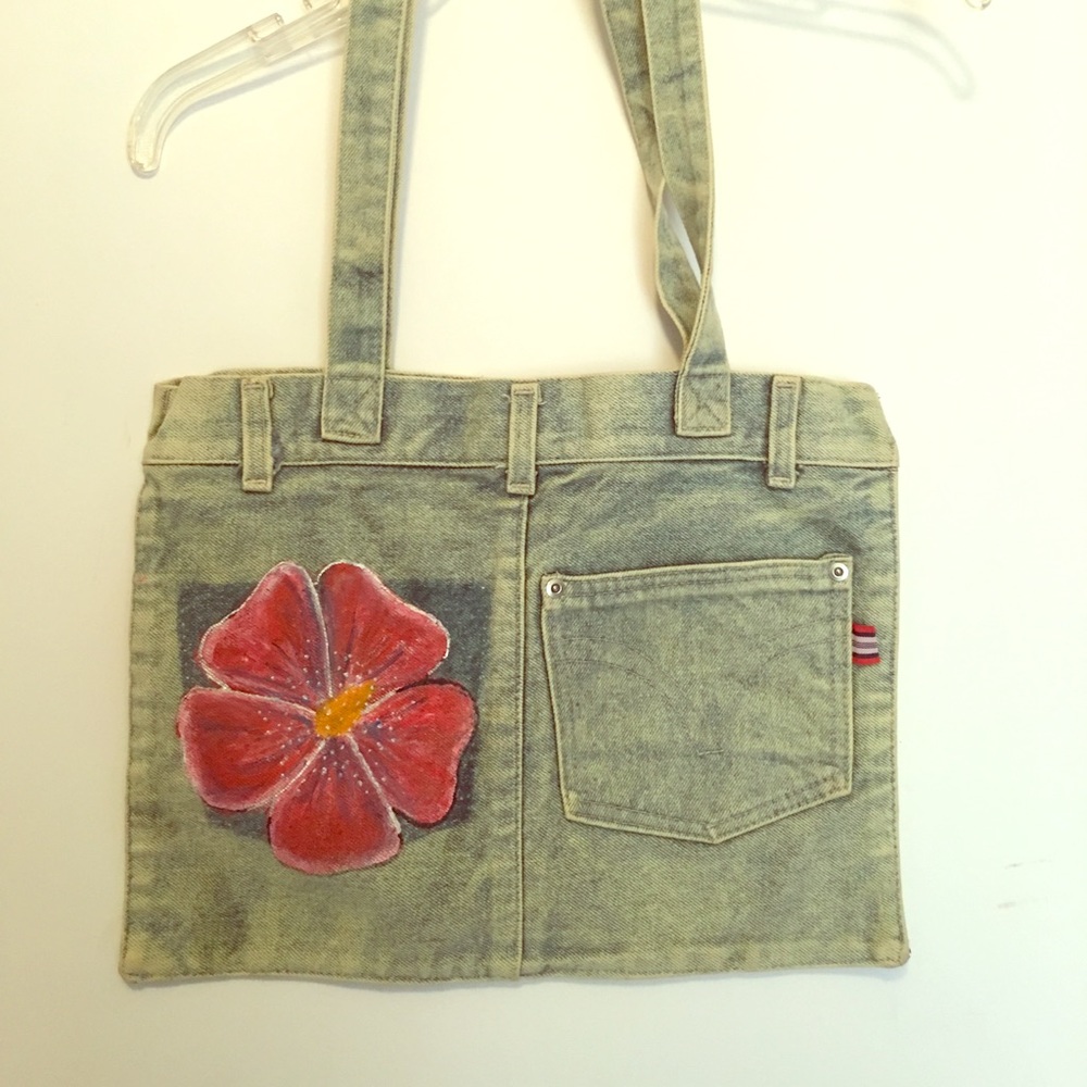 Vintage hand made. And painted jeans tote