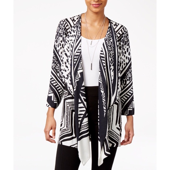 JM Collection Petite Printed Draped Cardigan - Picture 1 of 6