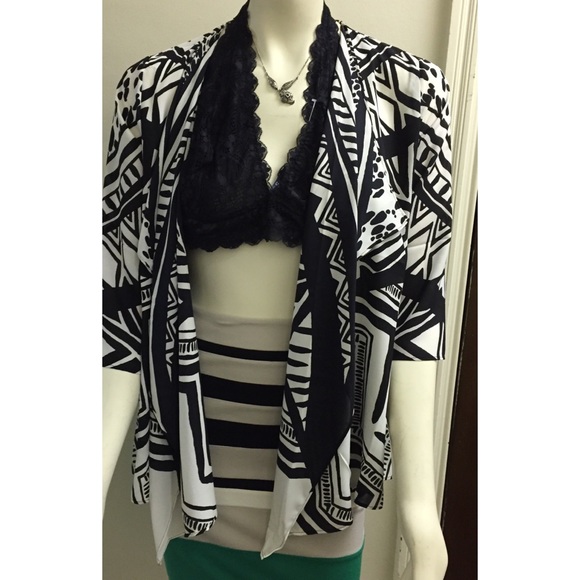 JM Collection Petite Printed Draped Cardigan - Picture 3 of 6