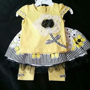 Black, white and yellow 3 piece flower outfit