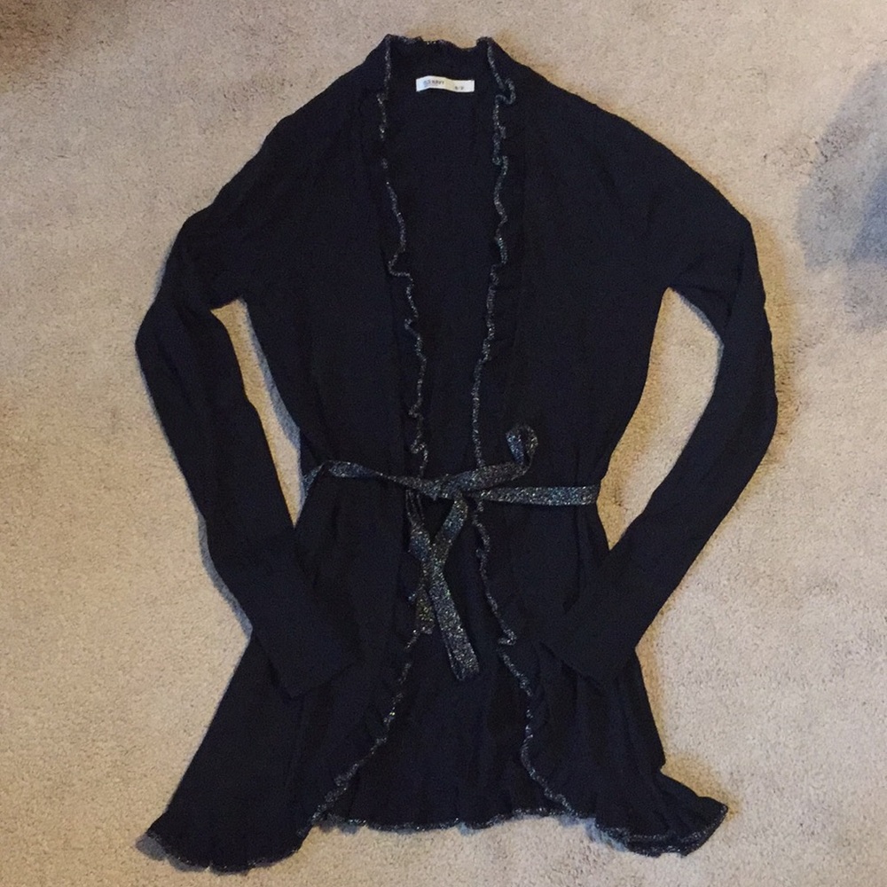 Ruffle Tie front Black and Silver Cardigan- Size S