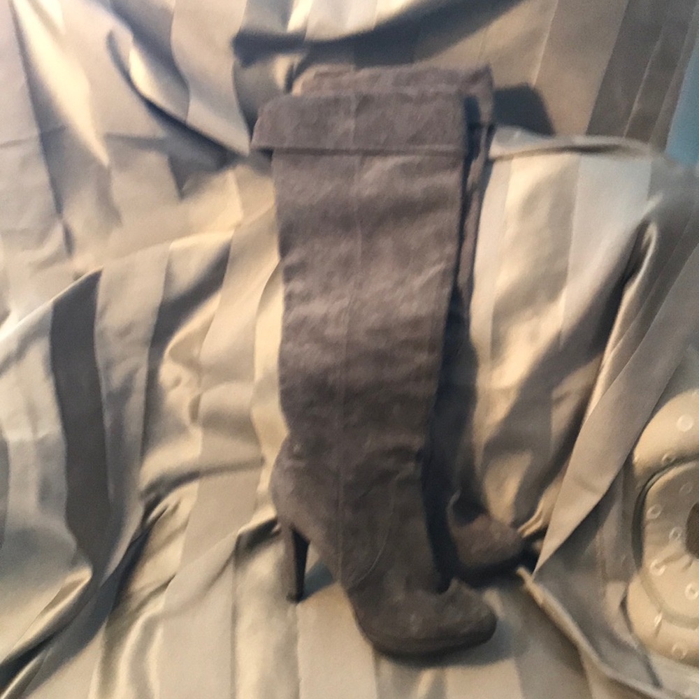 Grey suede over the knee boots