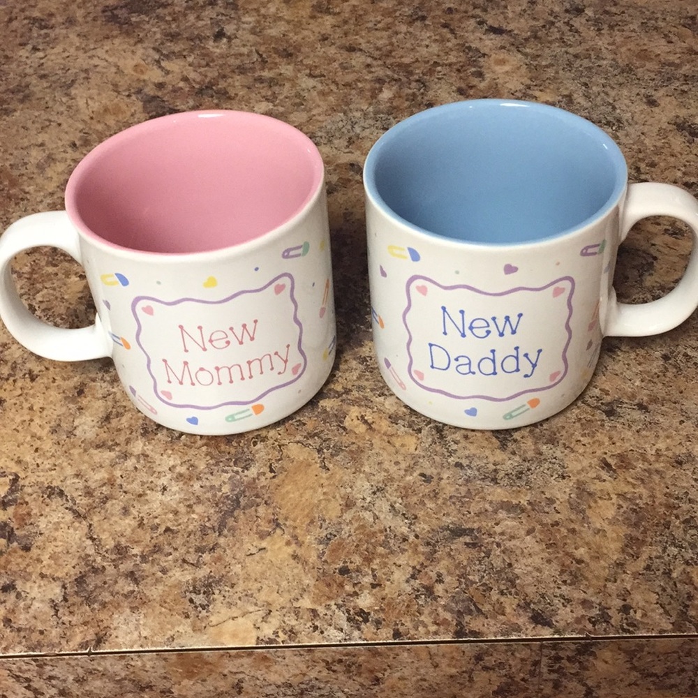 SOLD ..TWO NEW MUGS  WITH "NEW MOMMY" NEW DADDY"