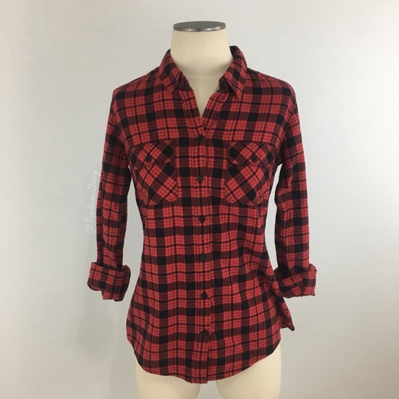 Eddie Bauer Tops - Eddie Bauer- Red & Black Plaid Button Down SZ S