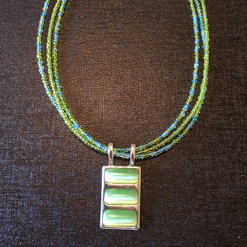 Lime green rectangle pendant necklace