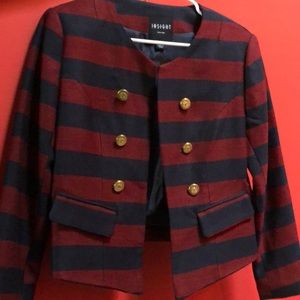 Cropped Jacket. Navy and burgundy stripe.