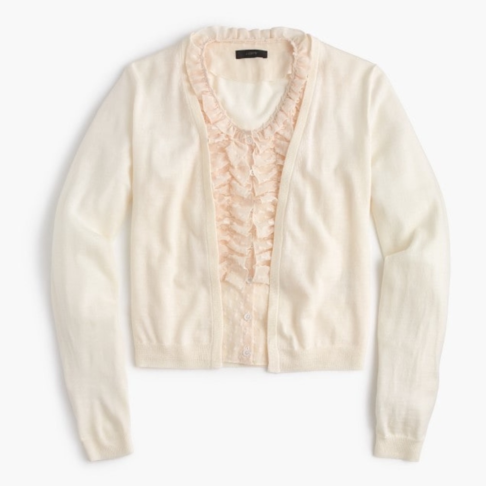 🆕 J. Crew Cardigan Sweater with Ruffly Underlay