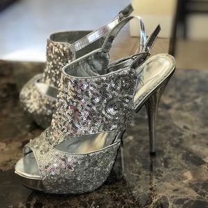 Silver sequin heels