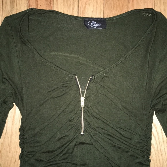 Stretchy khaki tunic with zipper front - Picture 2 of 5