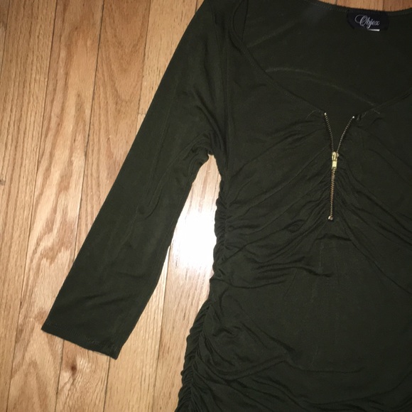 Stretchy khaki tunic with zipper front - Picture 4 of 5