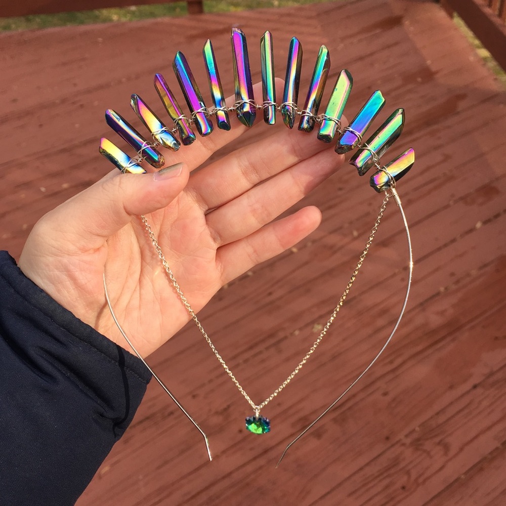 Dark Aura Crystal Crown w/ Dangling Charm