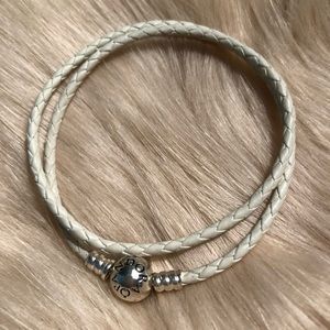 PANDORA Ivory White Braided Leather Bracelet