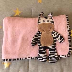 Gently used pink & zebra baby blanket