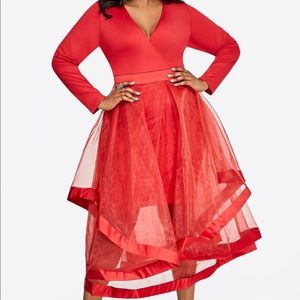 Hi Lo surplice red dress for the holidays