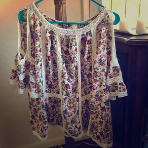 Anthropologie Open-Shoulder Blouse Floral