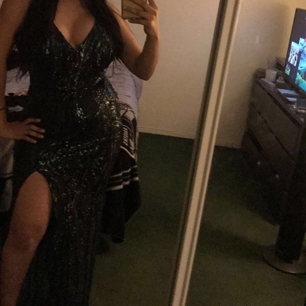 Green maxi sequin dress