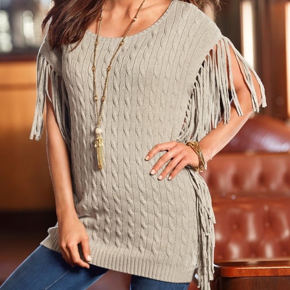 Boston Proper Sweaters - Boston Proper cable fringe tunic sweater XS