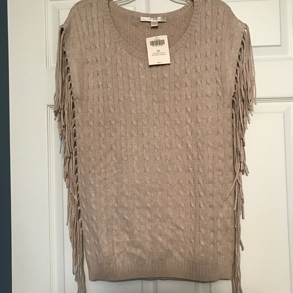 Boston Proper cable fringe tunic sweater XS - Picture 2 of 3