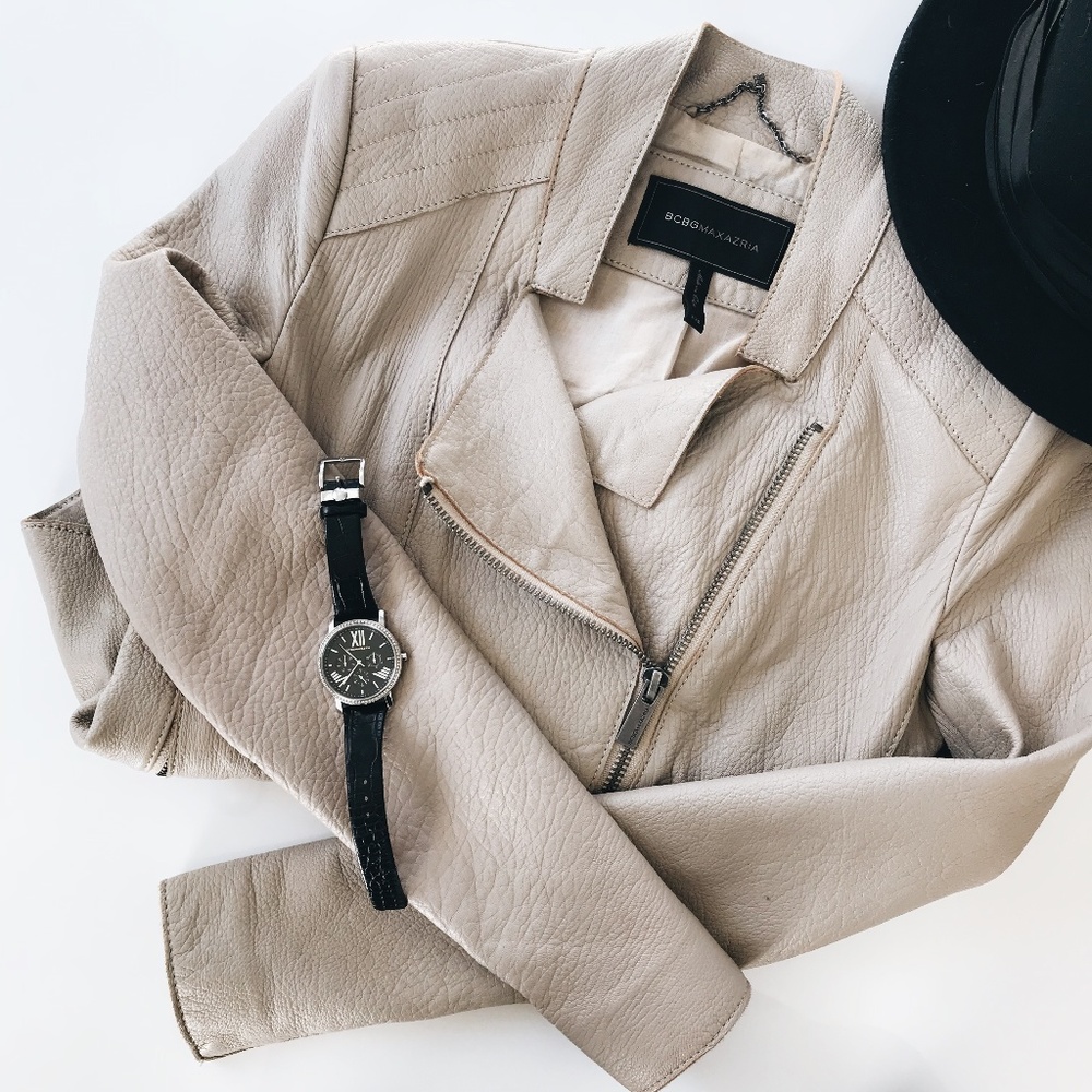 BCBG Taupe Real Leather Jacket